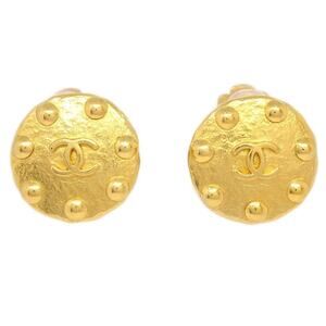 Chanel Gold Plated CC Round Earrings Gold